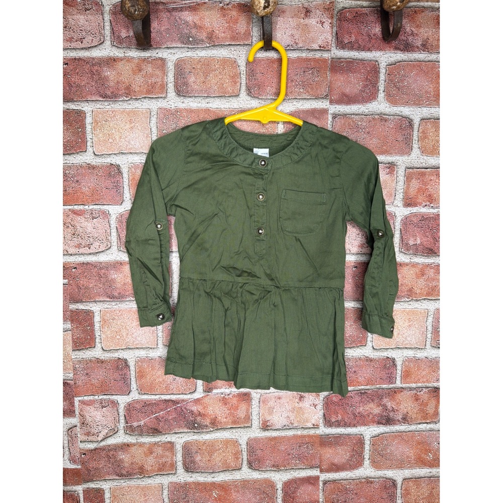 Carter's Baby Girl Olive Green Peplum Top Roll Tab Sleeve Shirt 18 Months